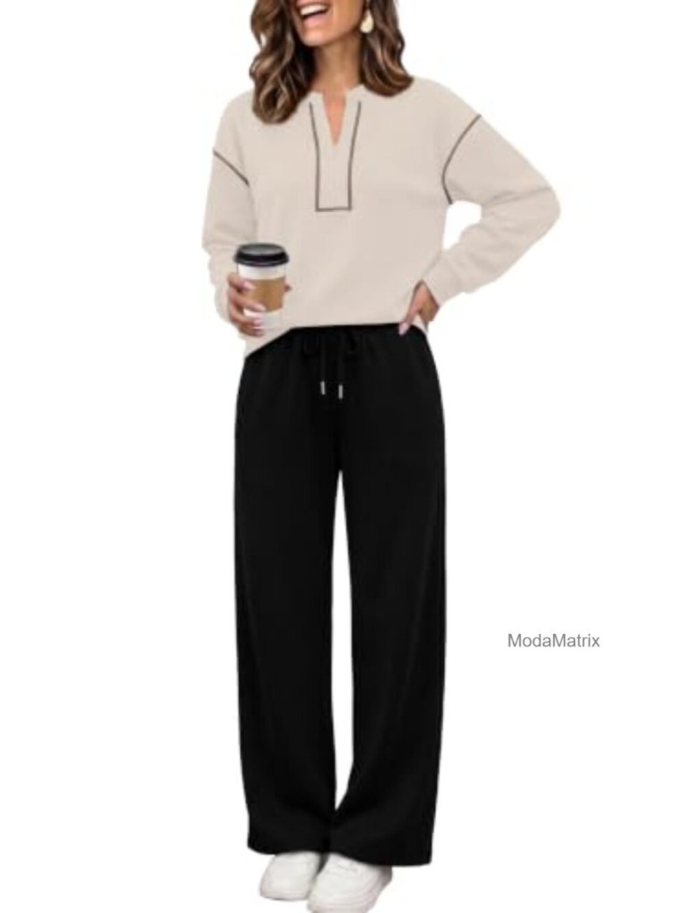 Sipaya 2 Piece Lounge Set Half-Zip Pullover Wide-Leg Pants Fall Casual Women